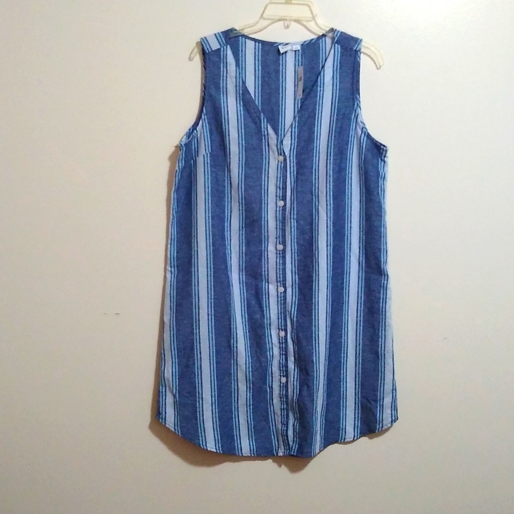 Gap Linen Blend Stripe L Sleeve Less Button up Shirt Dress